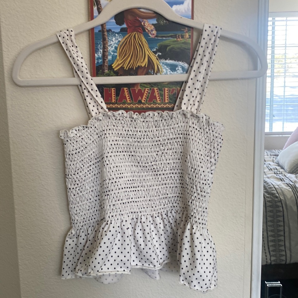 Polka dot ruffled tank top